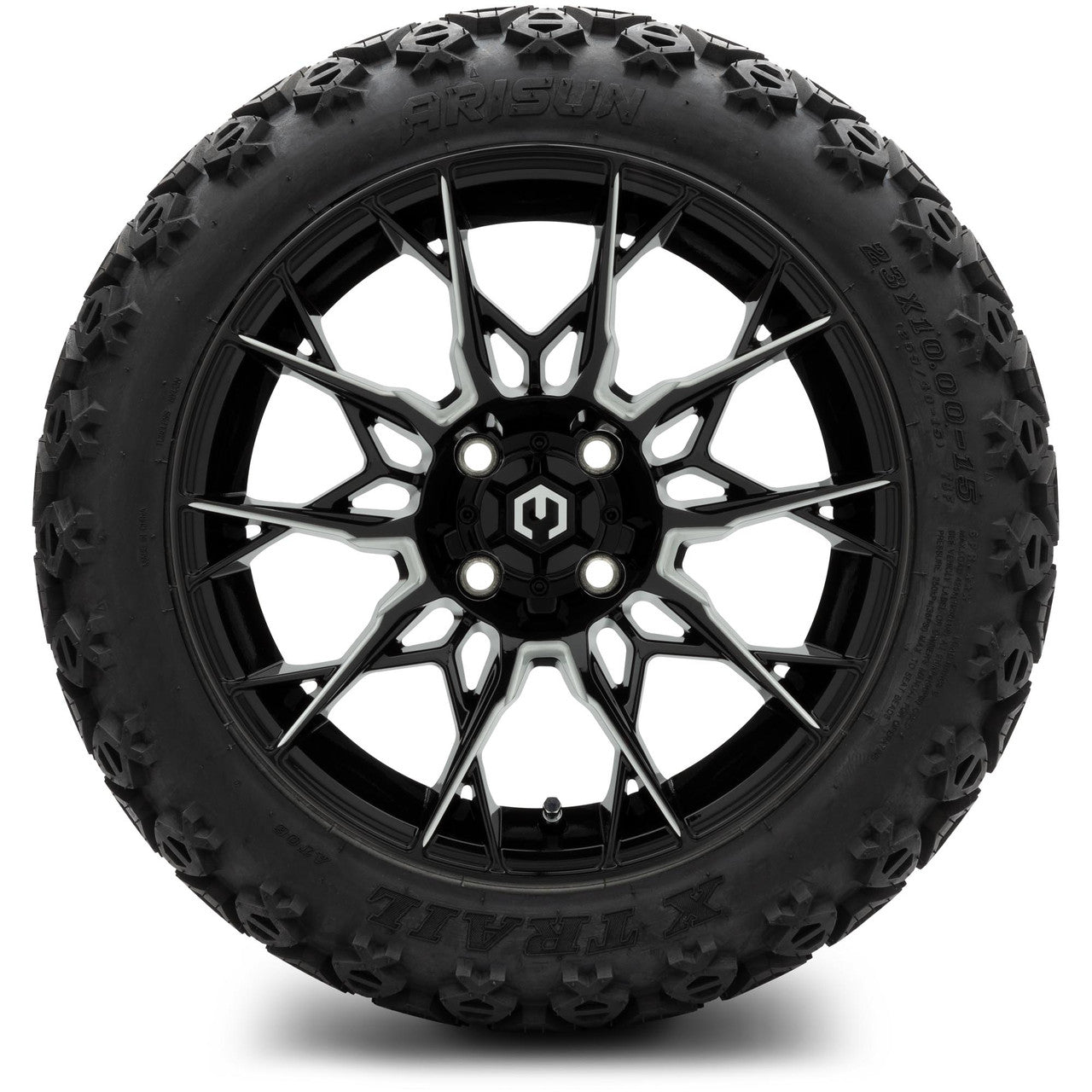 MODZ® 15" Chaos Glossy Black with Ball Mill - Lifted Tires and Wheels Combo