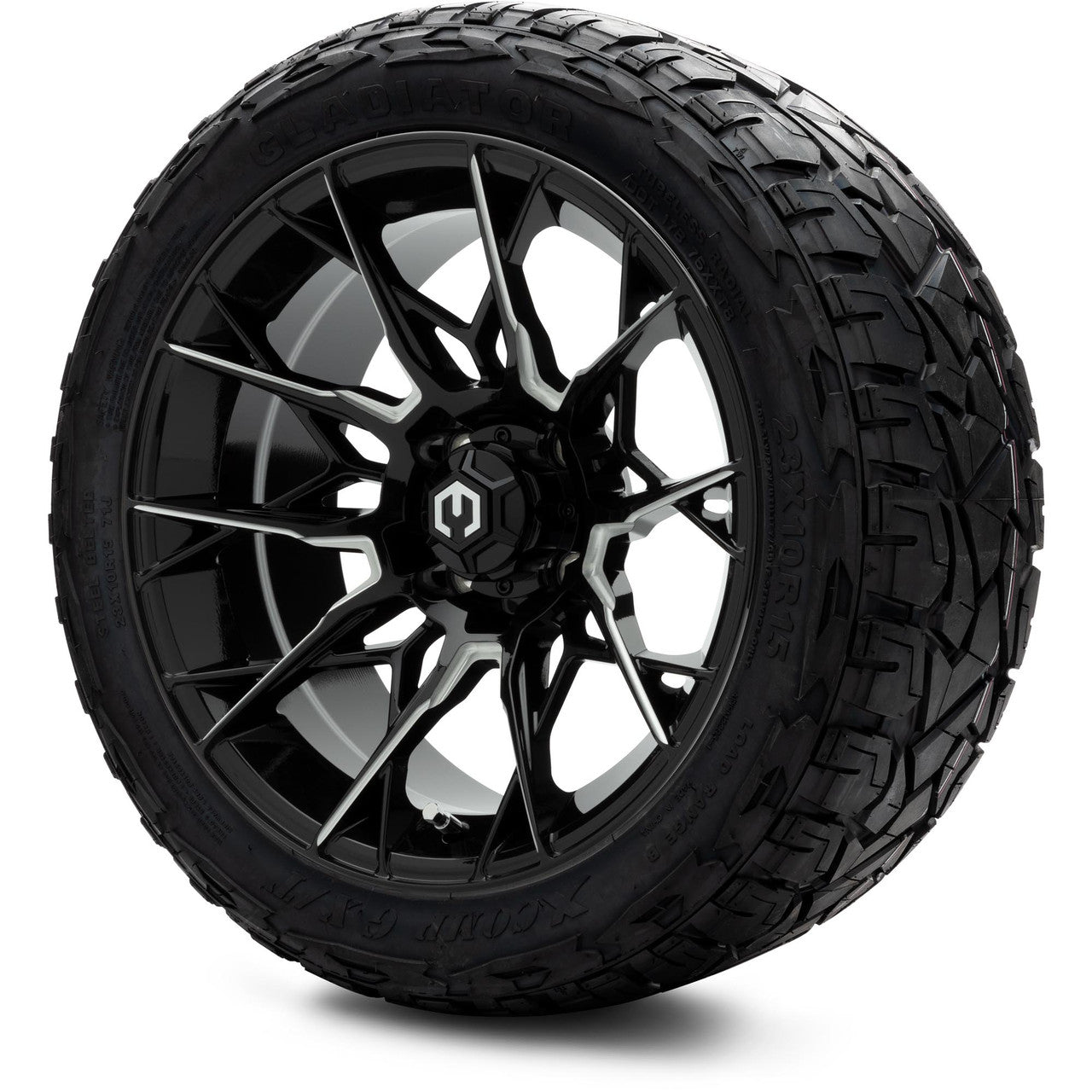 MODZ® 15" Chaos Glossy Black with Ball Mill - Lifted Tires and Wheels Combo