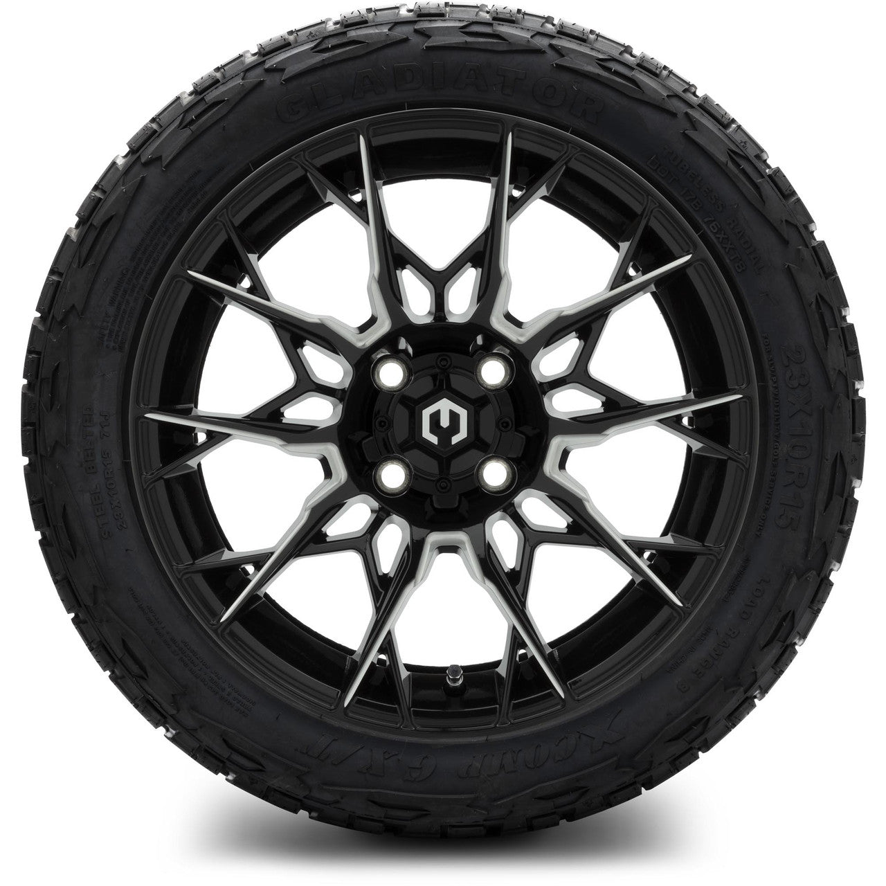 MODZ® 15" Chaos Glossy Black with Ball Mill - Lifted Tires and Wheels Combo