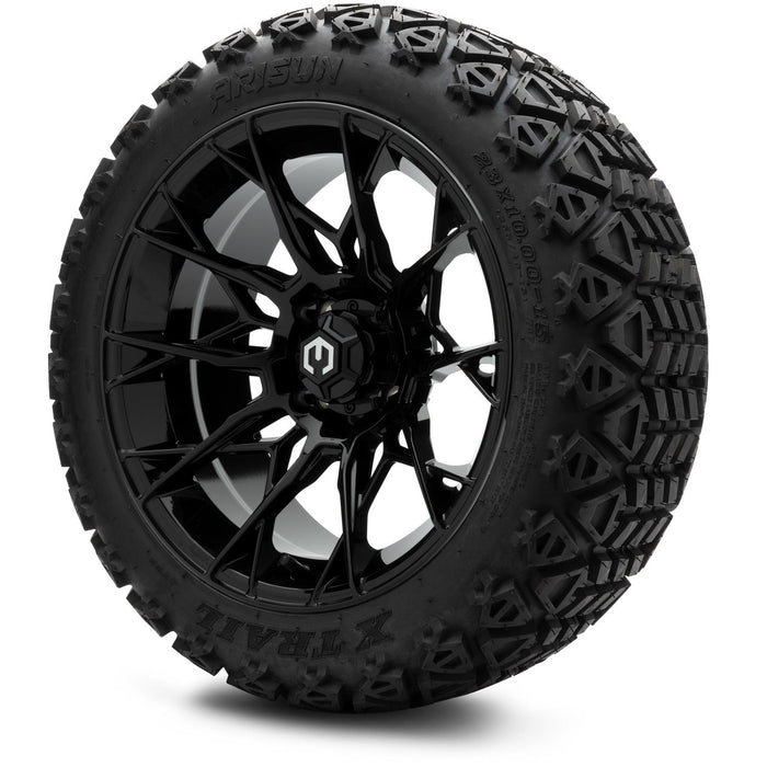 MODZ® 15" Chaos Glossy Black - Lifted Tires and Wheels Combo