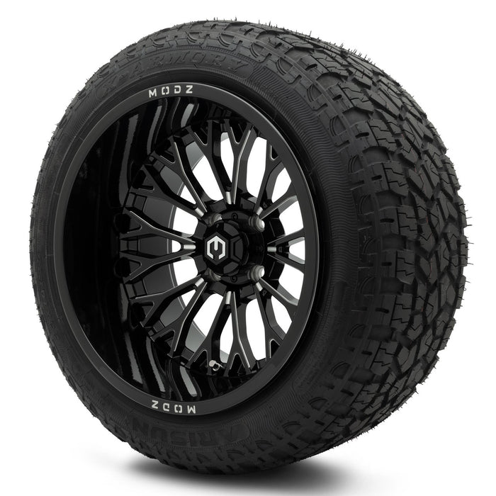 MODZ® 15x10" Convict Glossy Black with Ball Mill Lifted Tires and Wheels Combo
