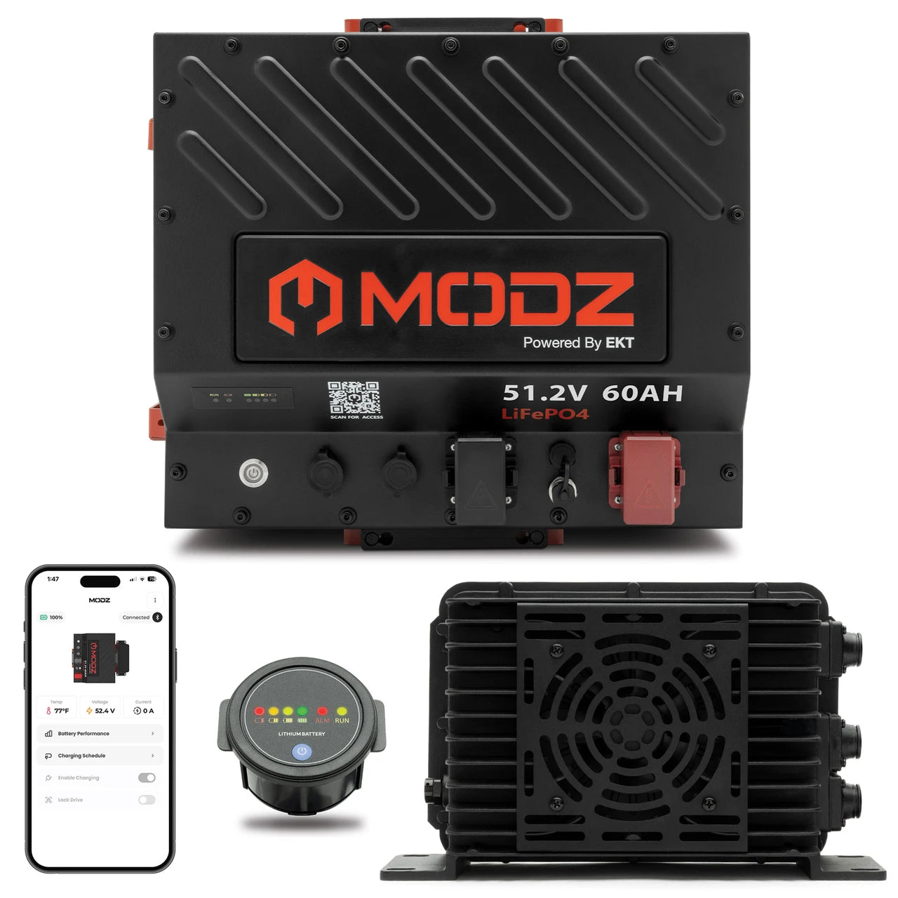 MODZ® Universal 48 Volt (51.2V) 60Ah Nano Lithium Golf Cart Battery Bundle