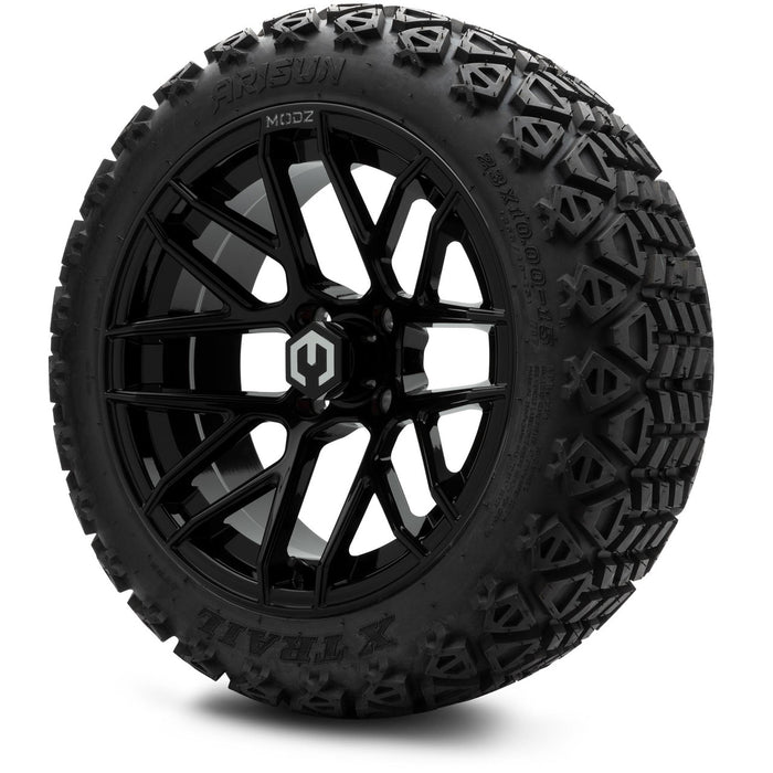 MODZ® 15" Matrix Glossy Black - Lifted Tires and Wheels Combo