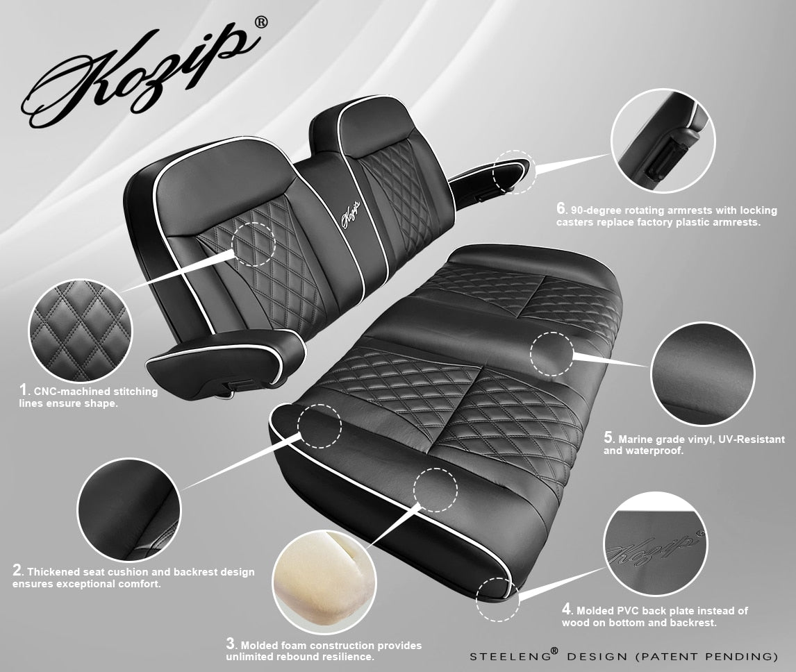 Kozip Aeris Front & Rear Seat Cushion Set – Black/White – Club Car Precedent / Tempo / Onward