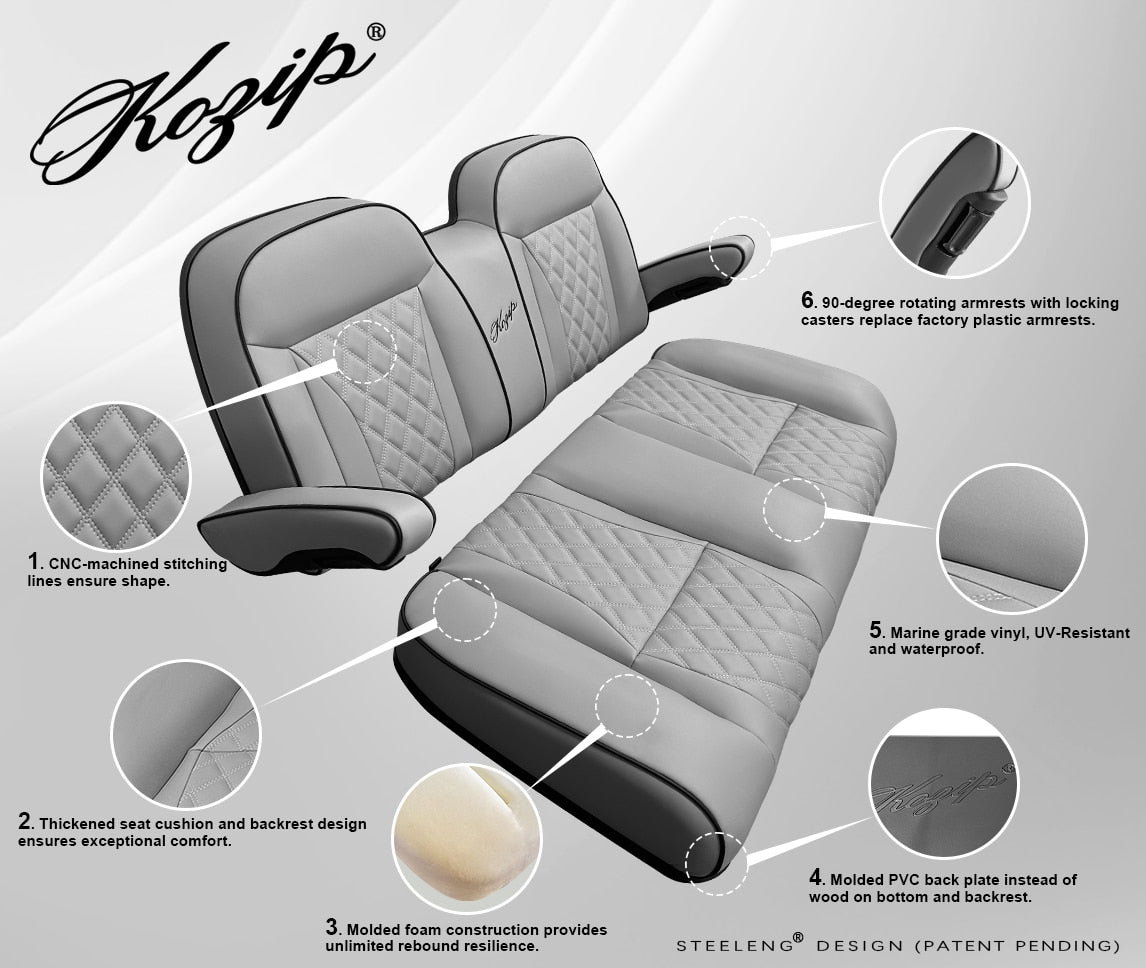 Kozip Aeris Front & Rear Seat Cushion Set – Gray/Black – Yamaha G29 / Drive 2