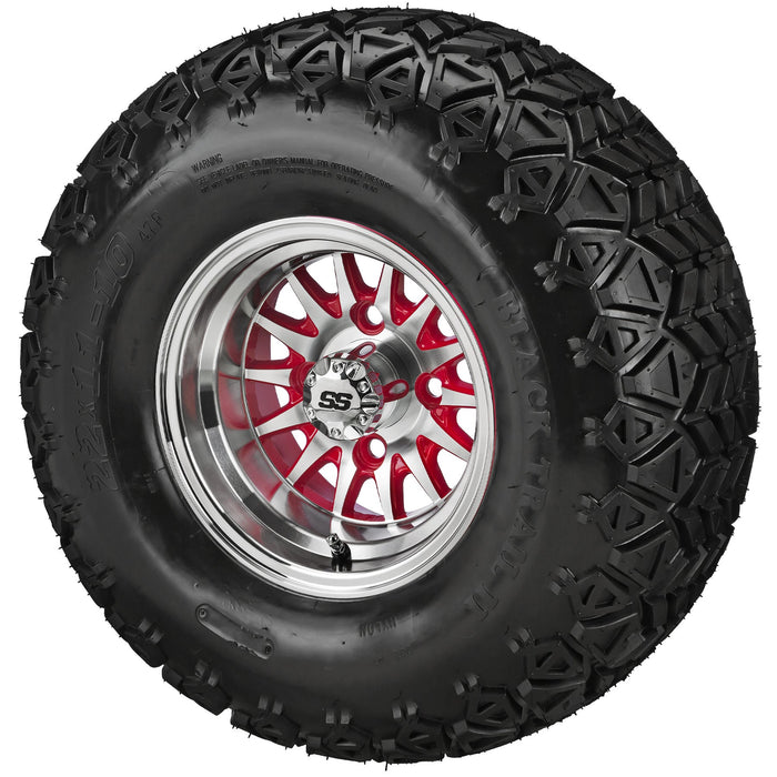 LSI 10' 14-Spoke Red & Machined Wheel and Lifted Tire Combo