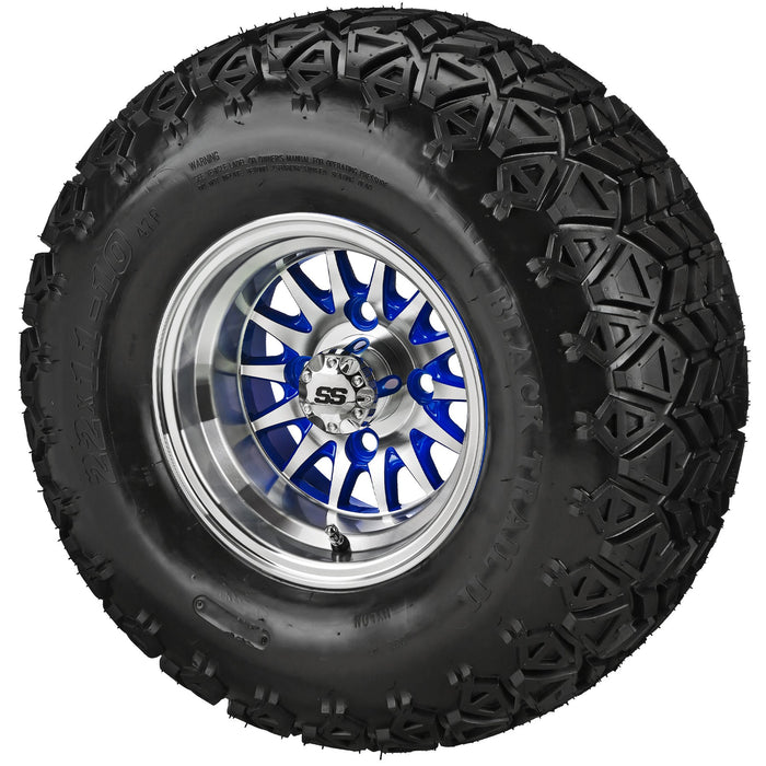 LSI 10' 14-Spoke Blue & Machined Wheel and Lifted Tire Combo