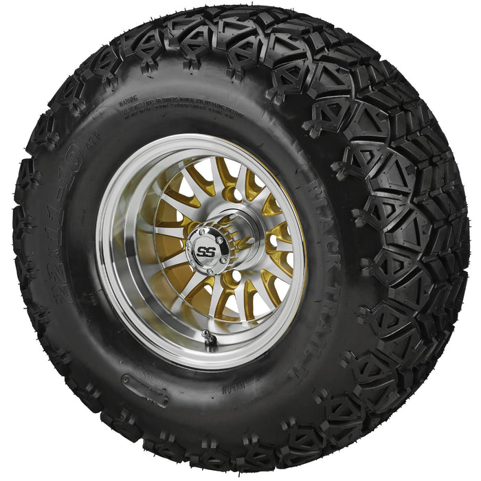 LSI 10' 14-Spoke Gold & Machined Wheel and Lifted Tire Combo