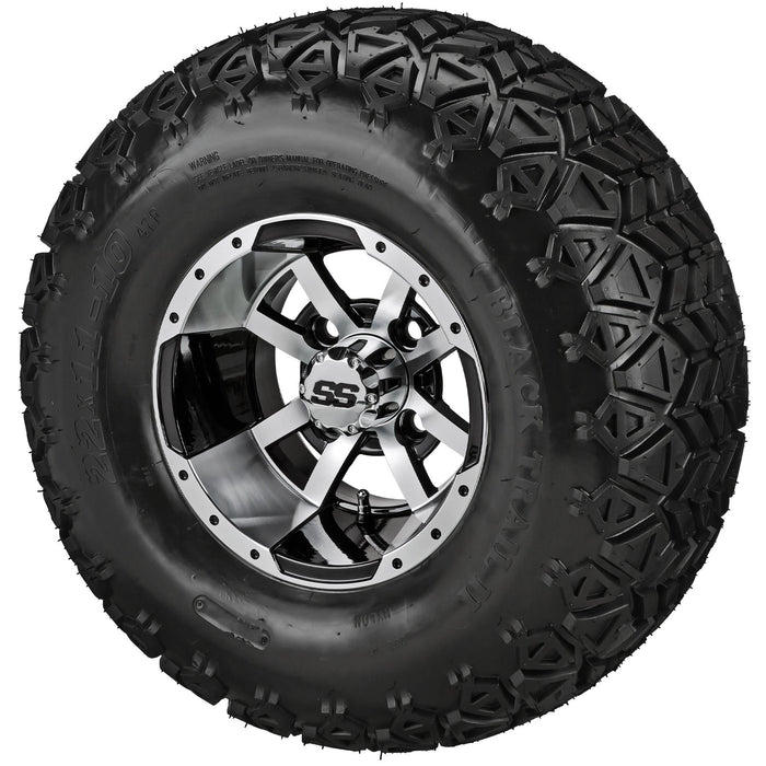 LSI 10' Maltese Cross Black & Machined Wheel and Lifted Tire Combo