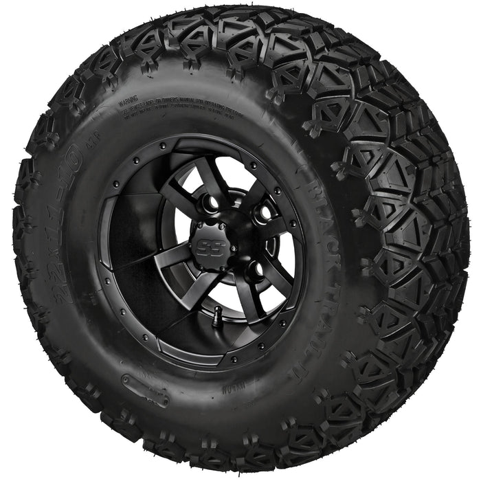LSI 10' Maltese Cross Matte Black Wheel and Lifted Tire Combo
