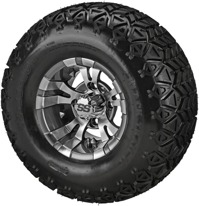 LSI 10' Warlock Gun Metal Gray & Machined Wheel and Lifted Tire Combo
