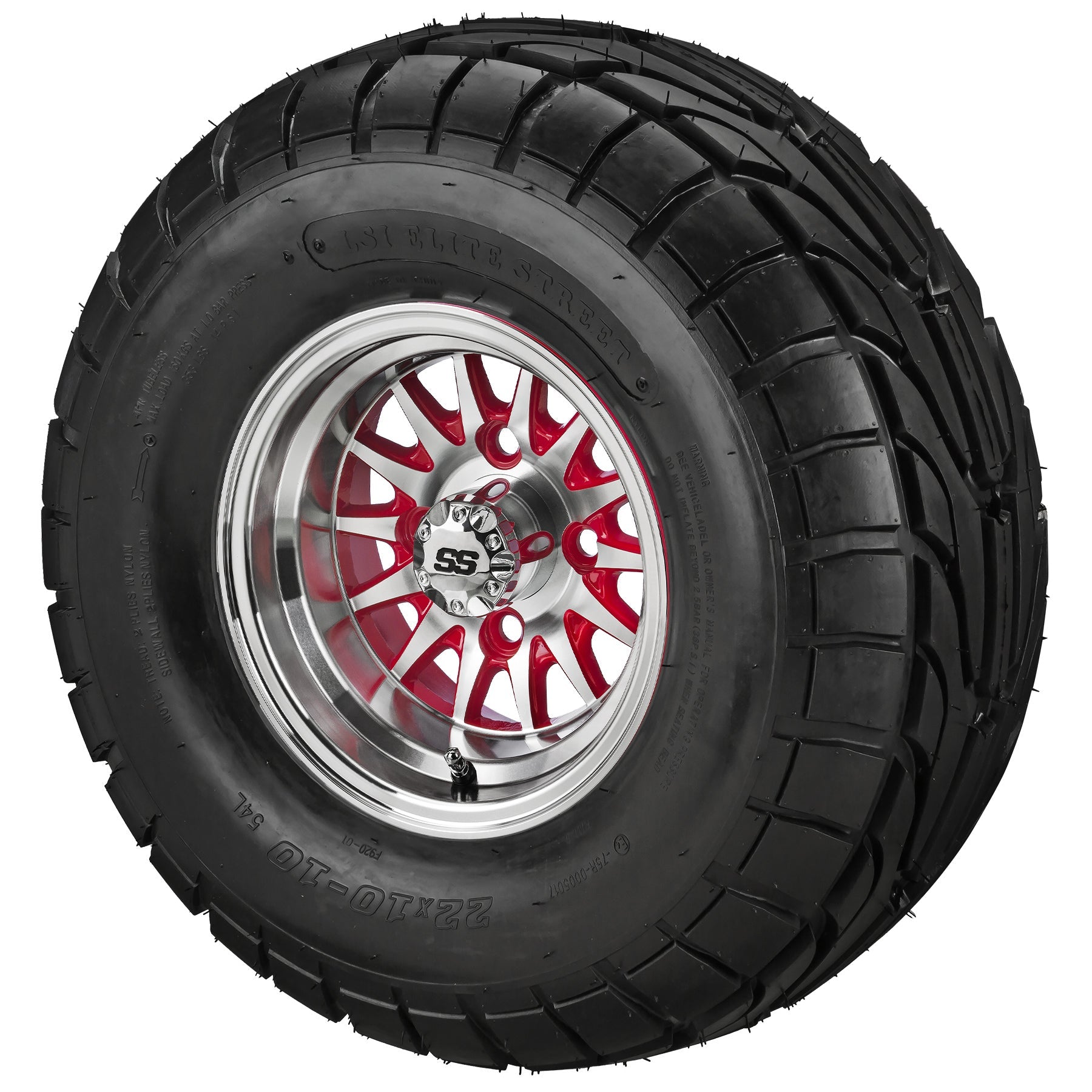 LSI 10' 14-Spoke Red & Machined Wheel and Lifted Tire Combo