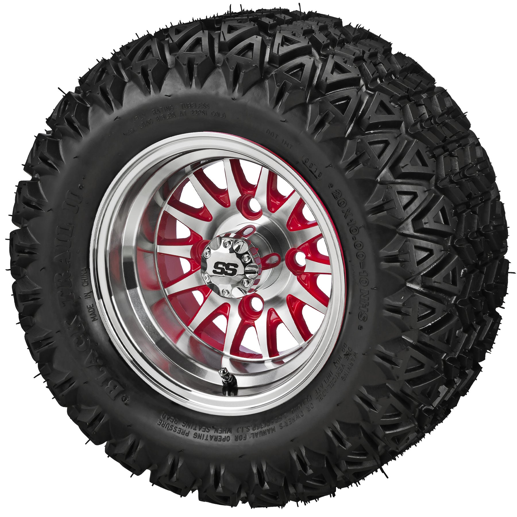 LSI 10' 14-Spoke Red & Machined Wheel and Lifted Tire Combo