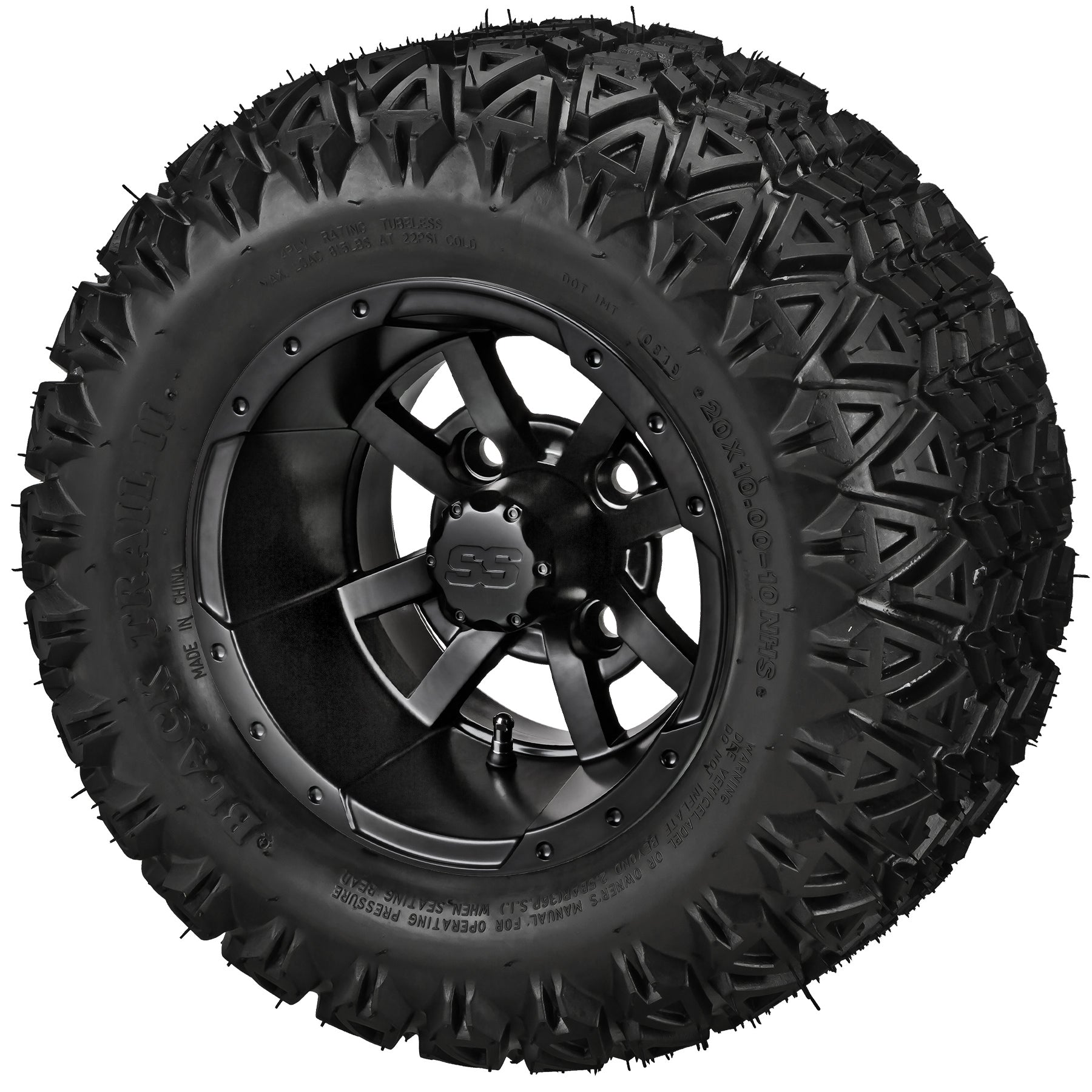 LSI 10' Maltese Cross Matte Black Wheel and Lifted Tire Combo