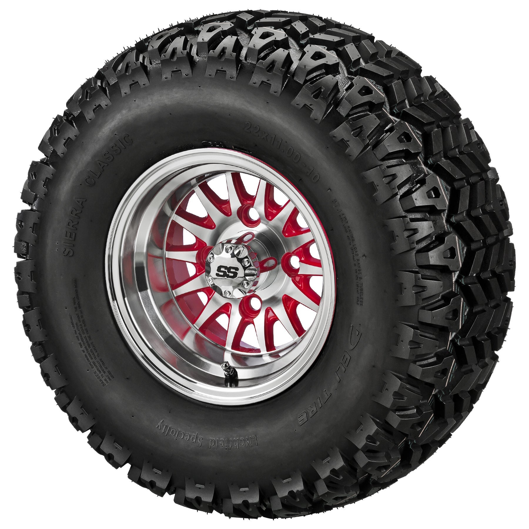 LSI 10' 14-Spoke Red & Machined Wheel and Lifted Tire Combo