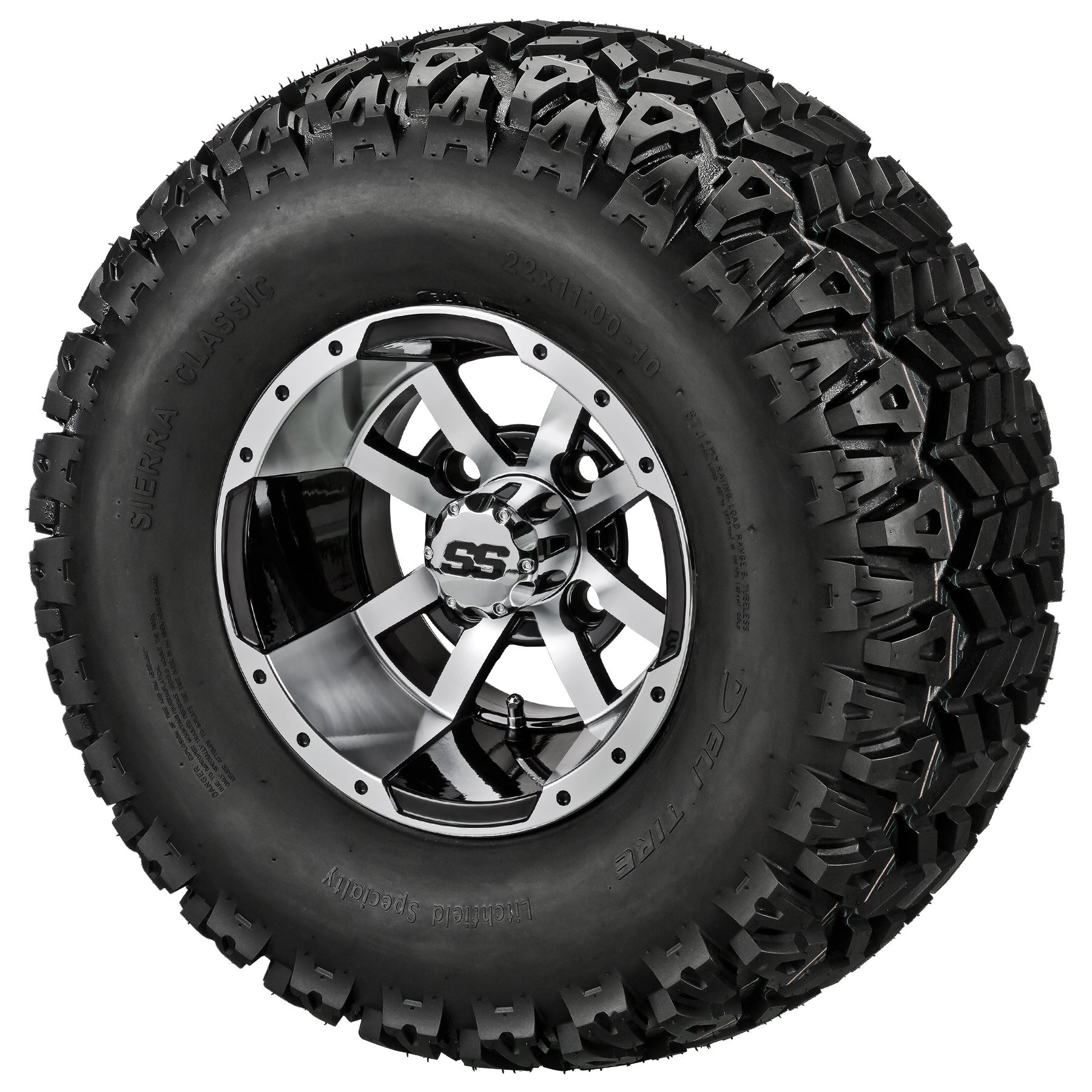 LSI 10' Maltese Cross Black & Machined Wheel and Lifted Tire Combo