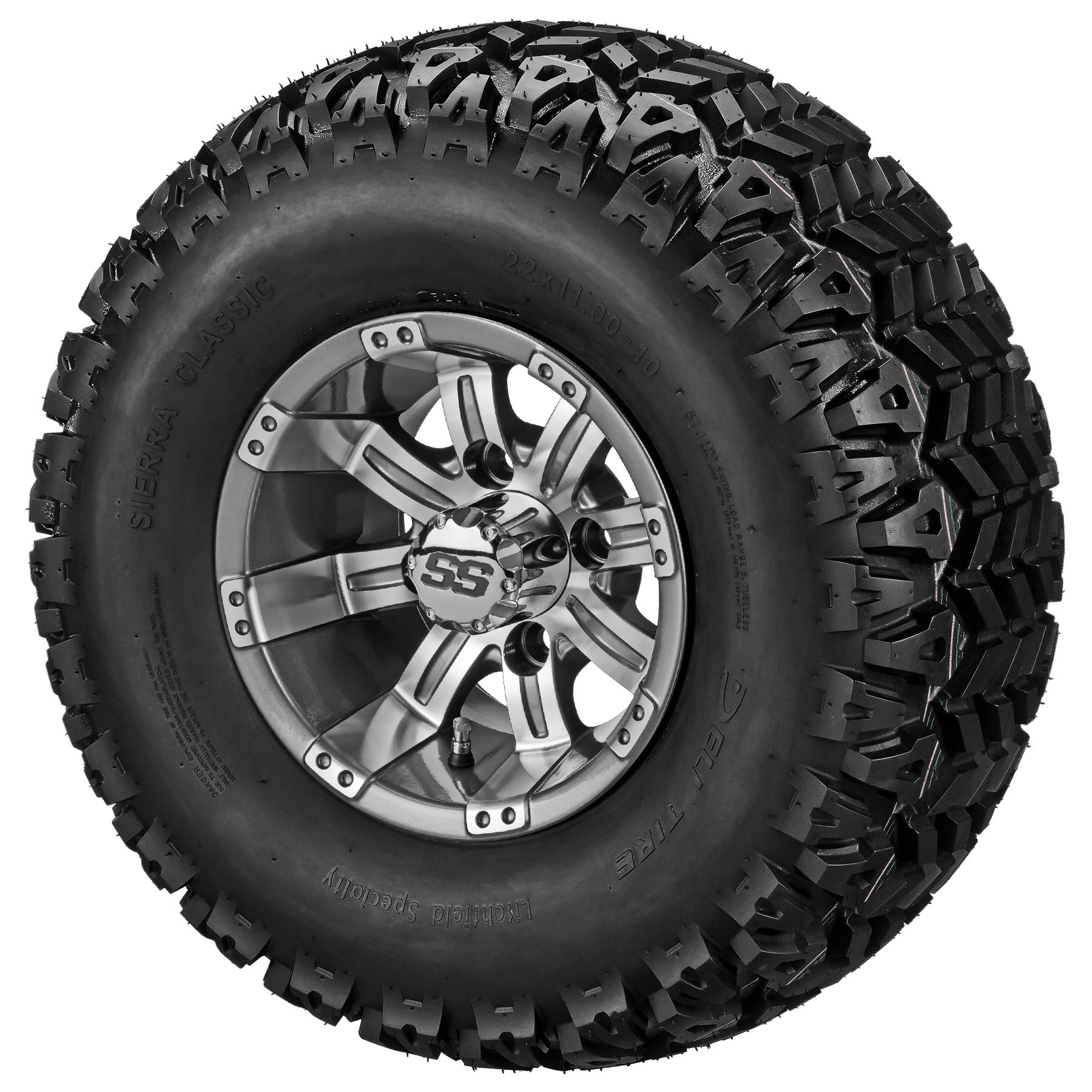 LSI 10' Casino Gun Metal Gray & Machined Wheel and Lifted Tire Combo