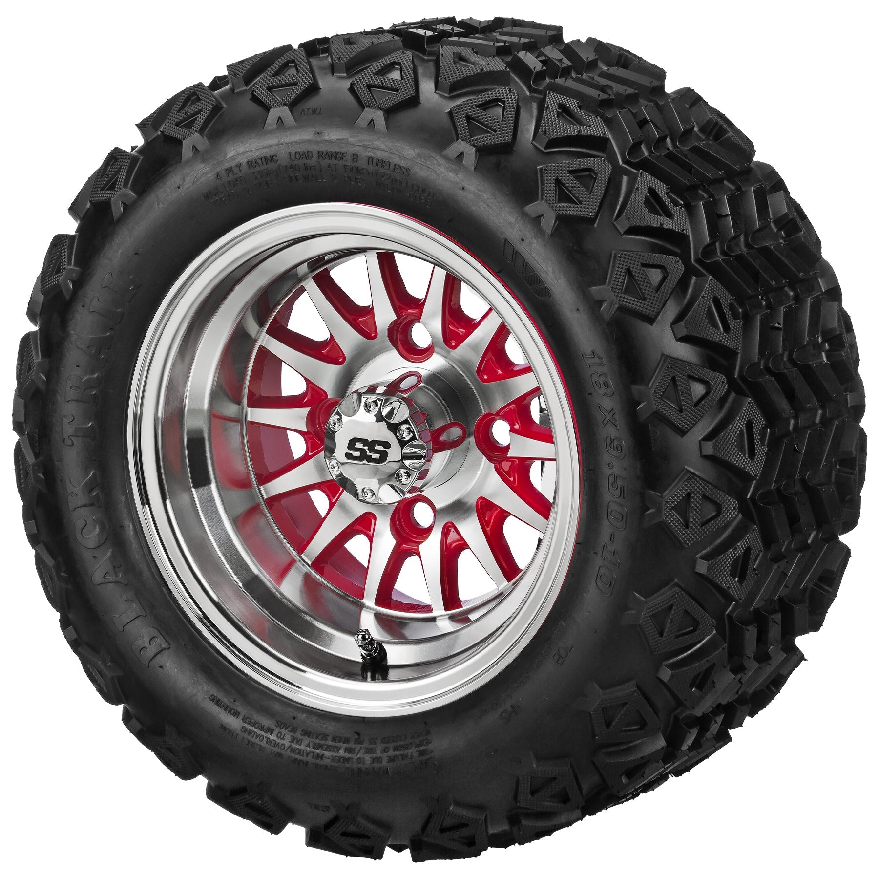 LSI 10' 14-Spoke Red & Machined Wheel and Lifted Tire Combo