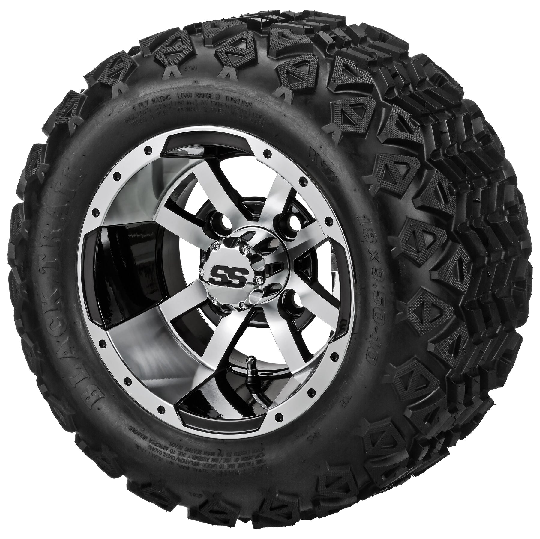LSI 10' Maltese Cross Black & Machined Wheel and Lifted Tire Combo