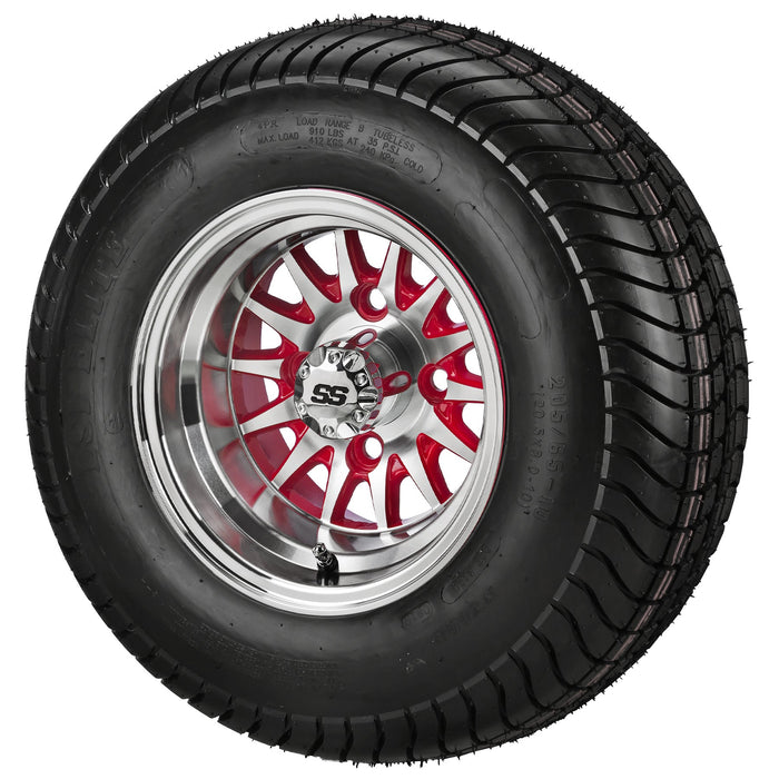LSI 10' 14-Spoke Red & Machined Wheel and Low Profile Tire Combo