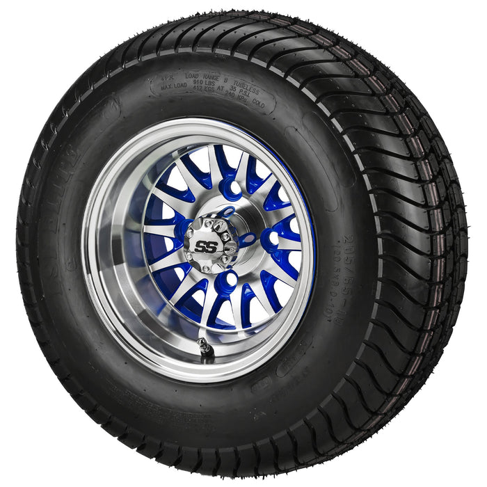 LSI 10' 14-Spoke Blue & Machined Wheel and Low Profile Tire Combo