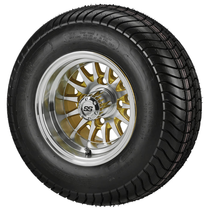 LSI 10' 14-Spoke Gold & Machined Wheel and Low Profile Tire Combo