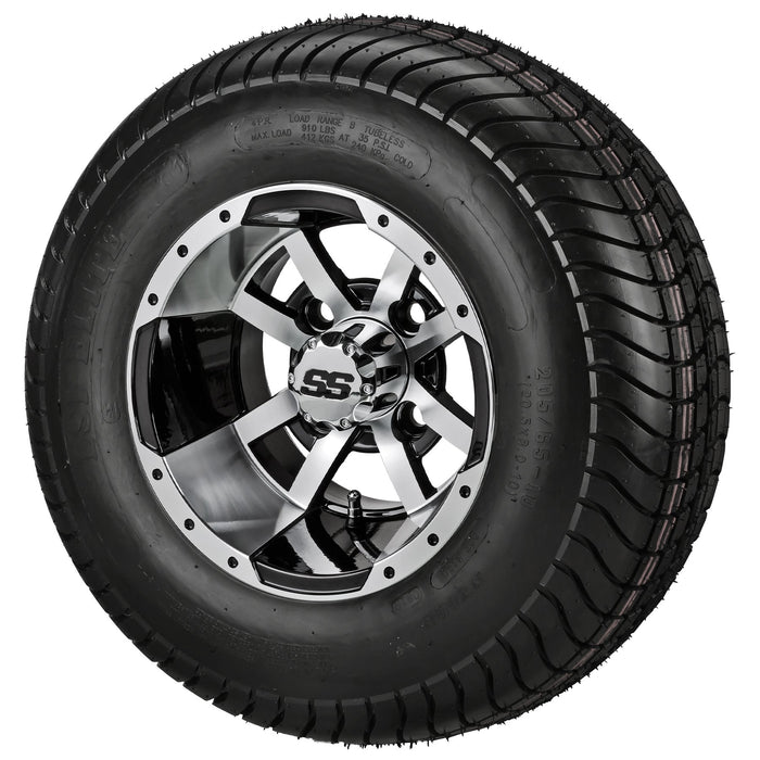 LSI 10' Maltese Cross Black & Machined Wheel and Low Profile Tire Combo