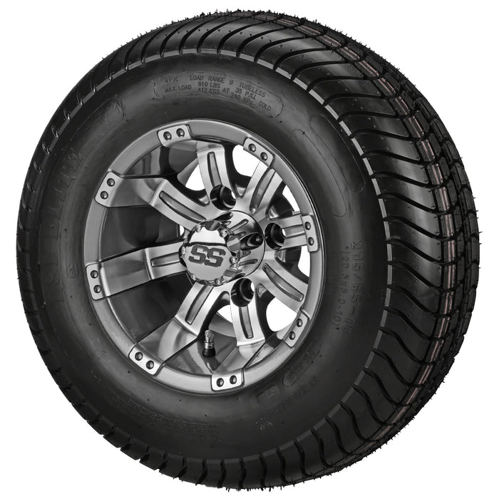 LSI 10' Casino Gun Metal Gray & Machined Wheel and Low Profile Tire Combo