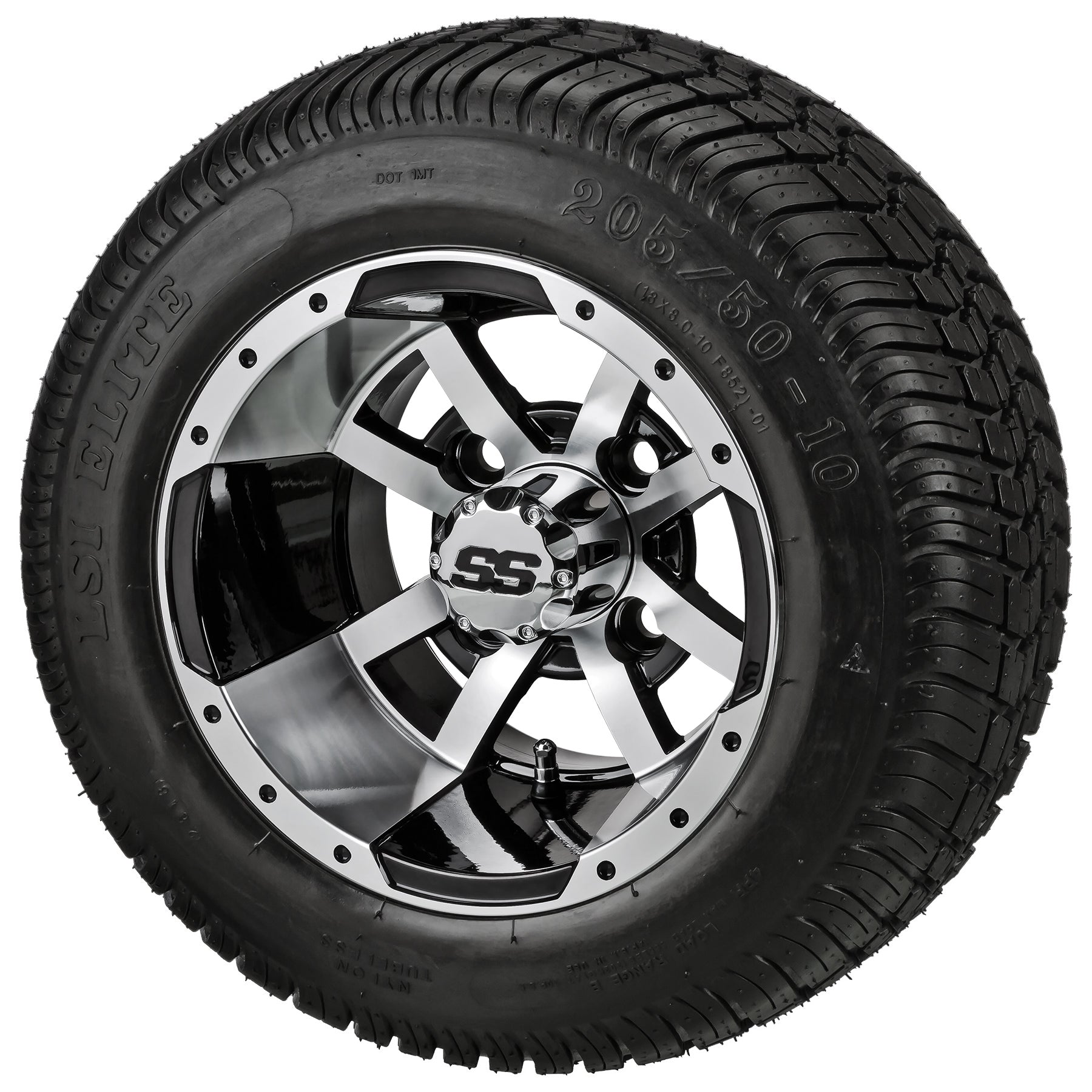 LSI 10' Maltese Cross Black & Machined Wheel and Low Profile Tire Combo