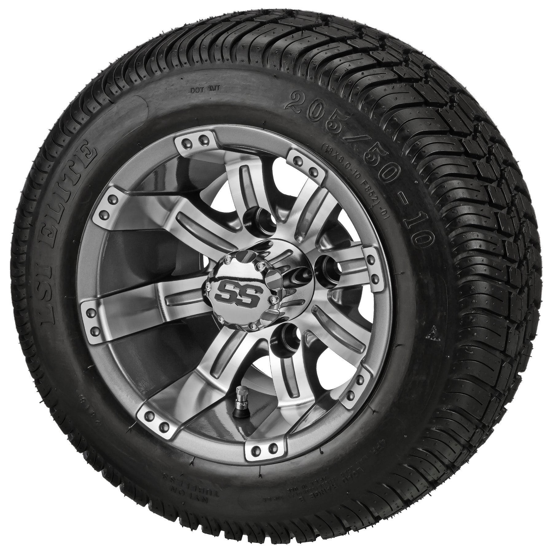 LSI 10' Casino Gun Metal Gray & Machined Wheel and Low Profile Tire Combo
