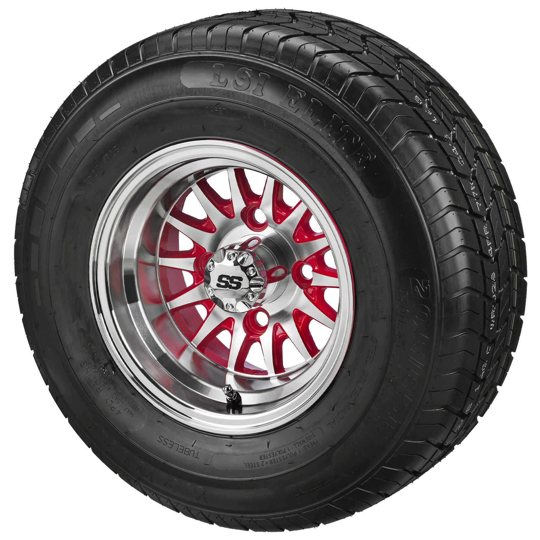LSI 10' 14-Spoke Red & Machined Wheel and Low Profile Tire Combo