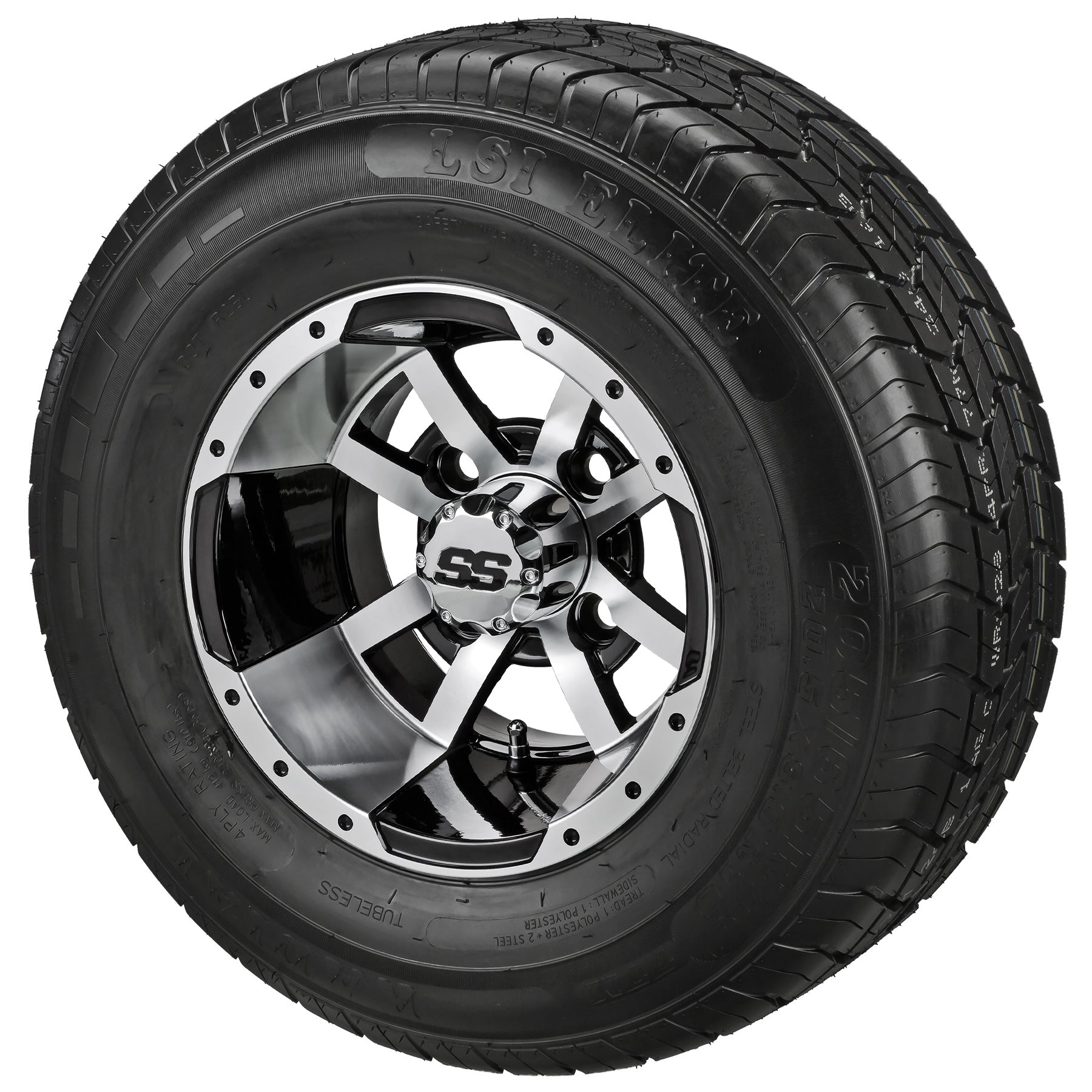 LSI 10' Maltese Cross Black & Machined Wheel and Low Profile Tire Combo