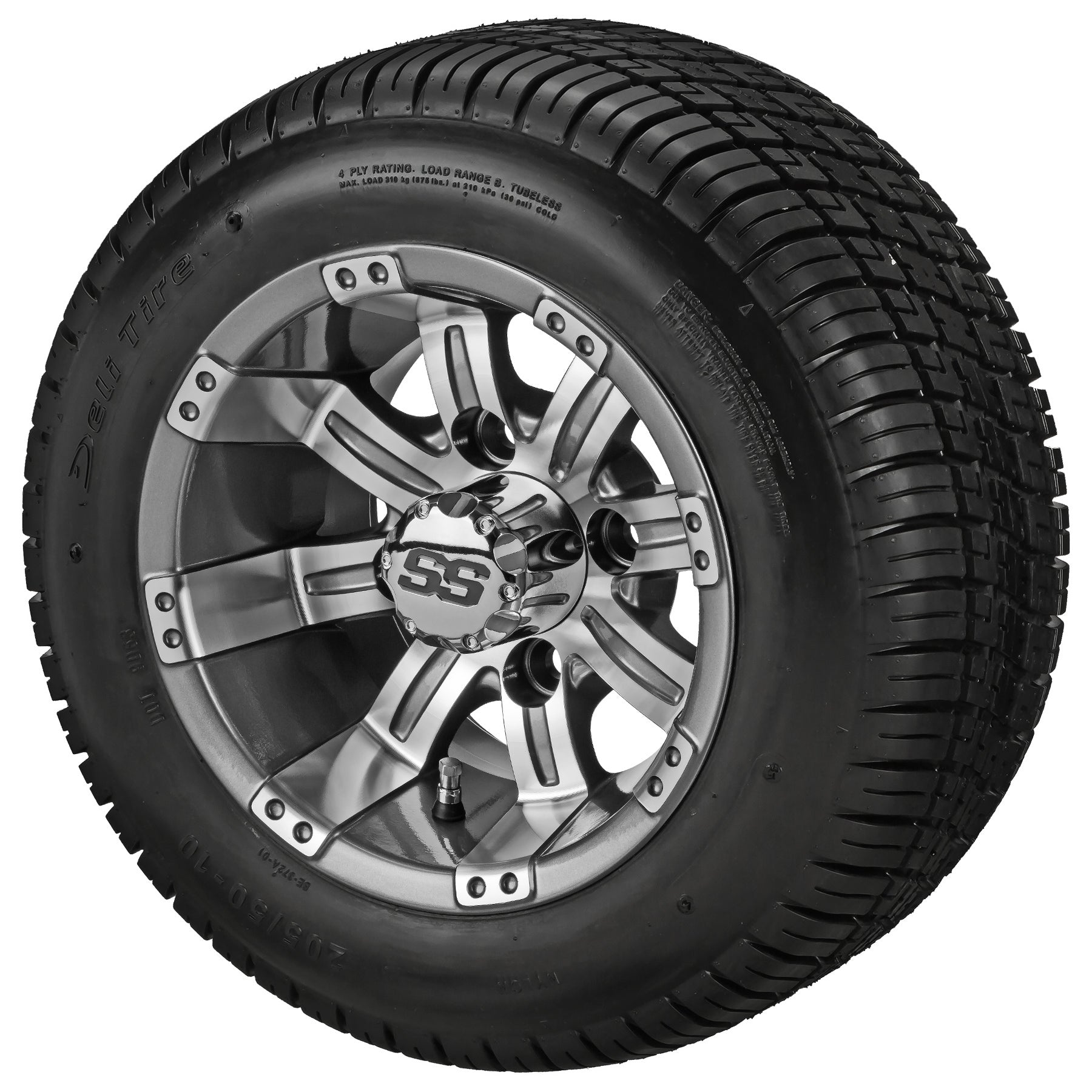 LSI 10' Casino Gun Metal Gray & Machined Wheel and Low Profile Tire Combo