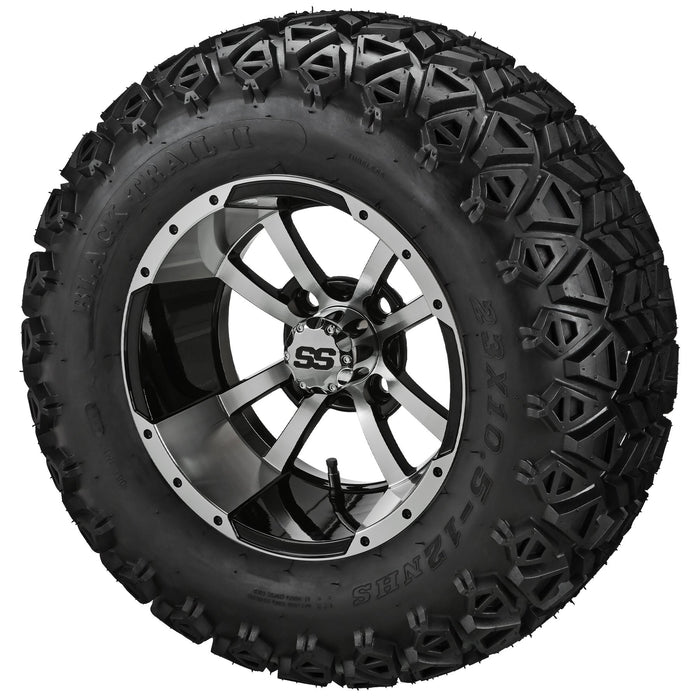 LSI 12' Maltese Cross Black & Machined Wheel and Lifted Tire Combo