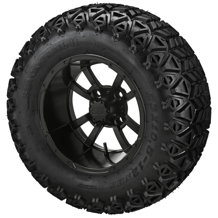 LSI 12' Maltese Cross Matte Black Wheel and Lifted Tire Combo