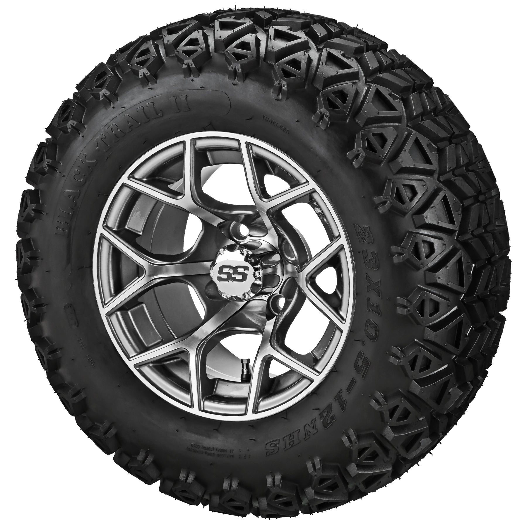 LSI 12' Ninja Gun Metal Gray & Machined Wheel and Lifted Tire Combo