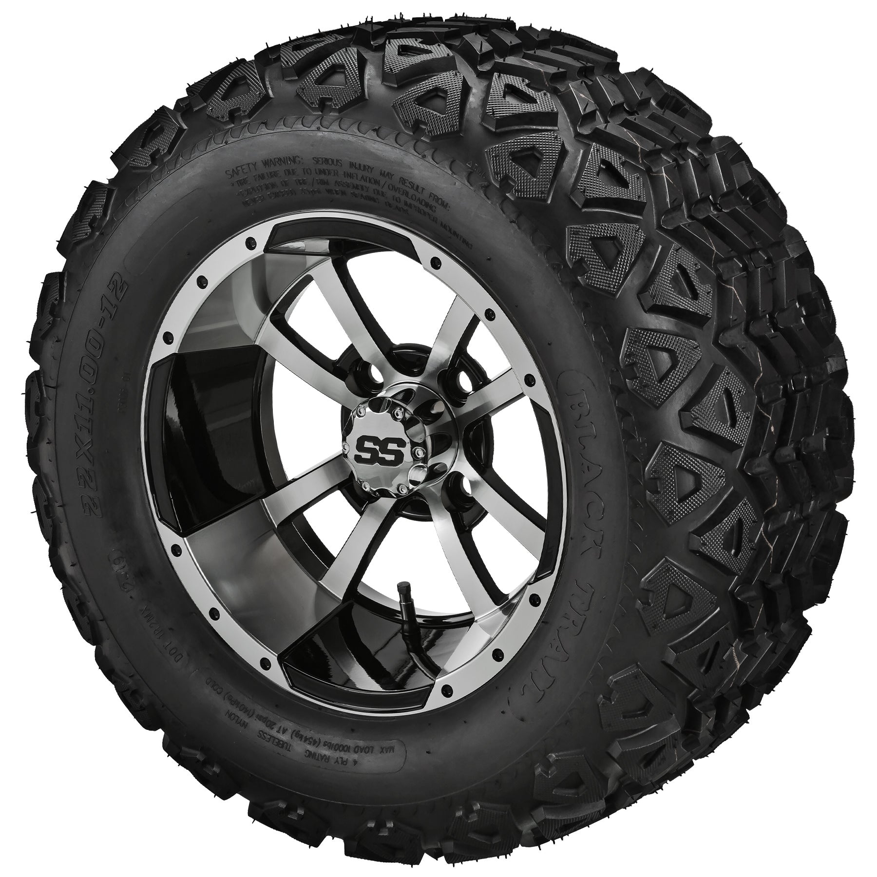 LSI 12' Maltese Cross Black & Machined Wheel and Lifted Tire Combo