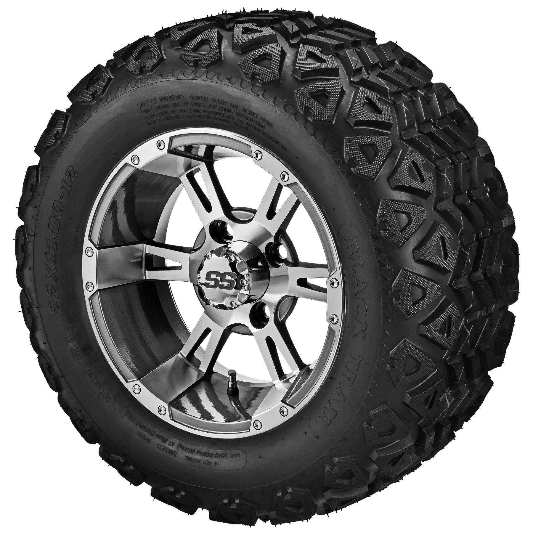 LSI 12' Raptor Gun Metal Gray & Machined Wheel and Lifted Tire Combo