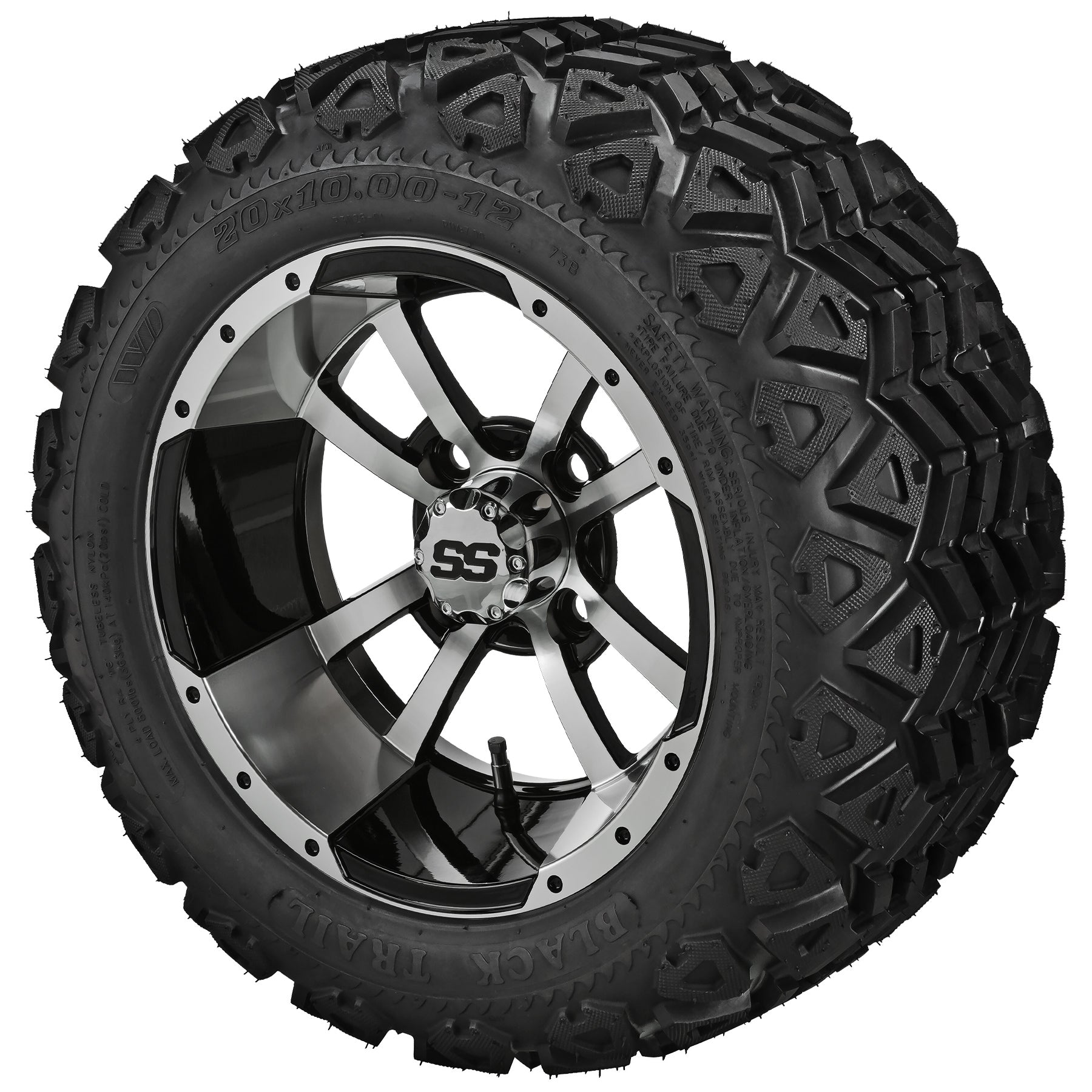 LSI 12' Maltese Cross Black & Machined Wheel and Lifted Tire Combo