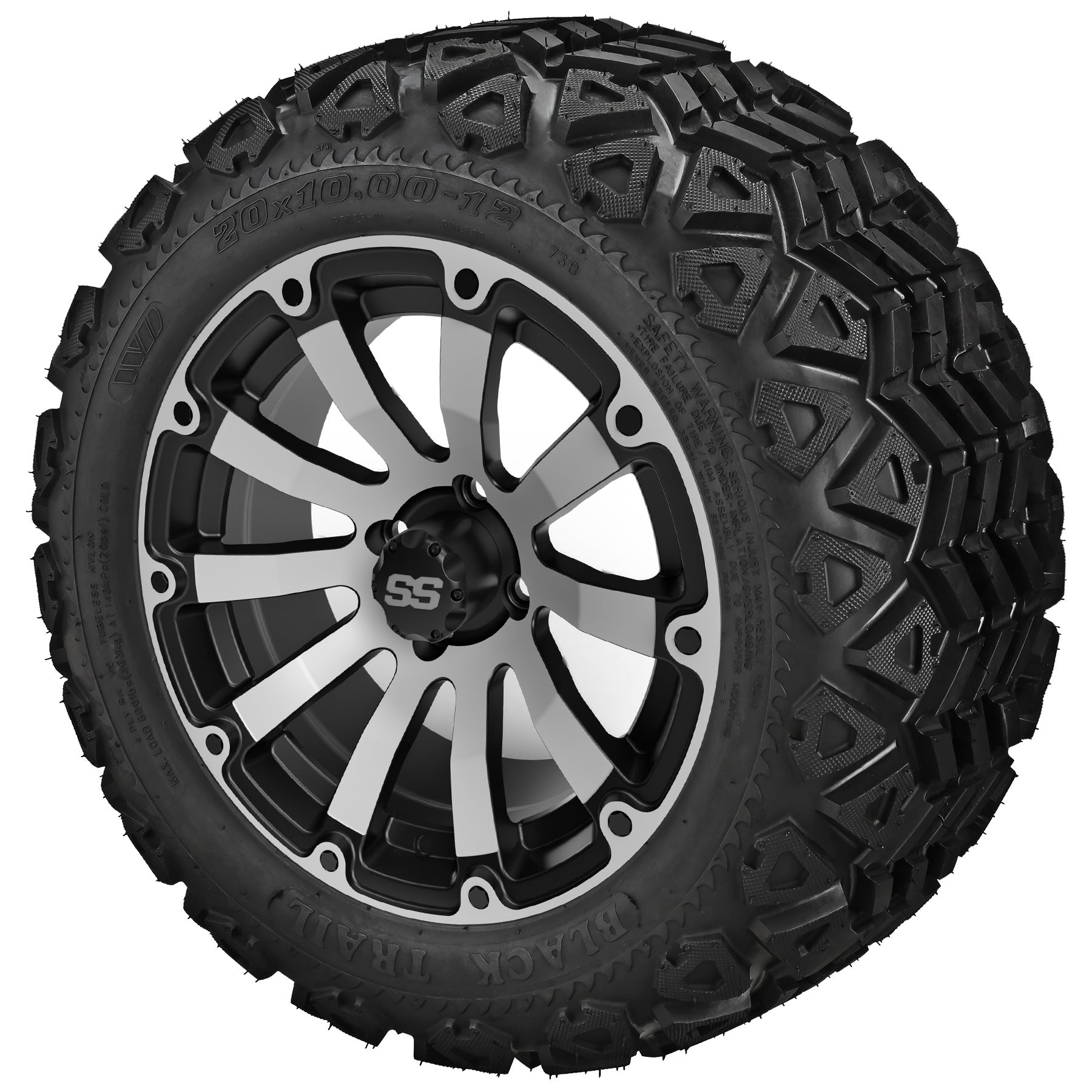 LSI 12' Beast Black & Machined Wheel and Lifted Tire Combo