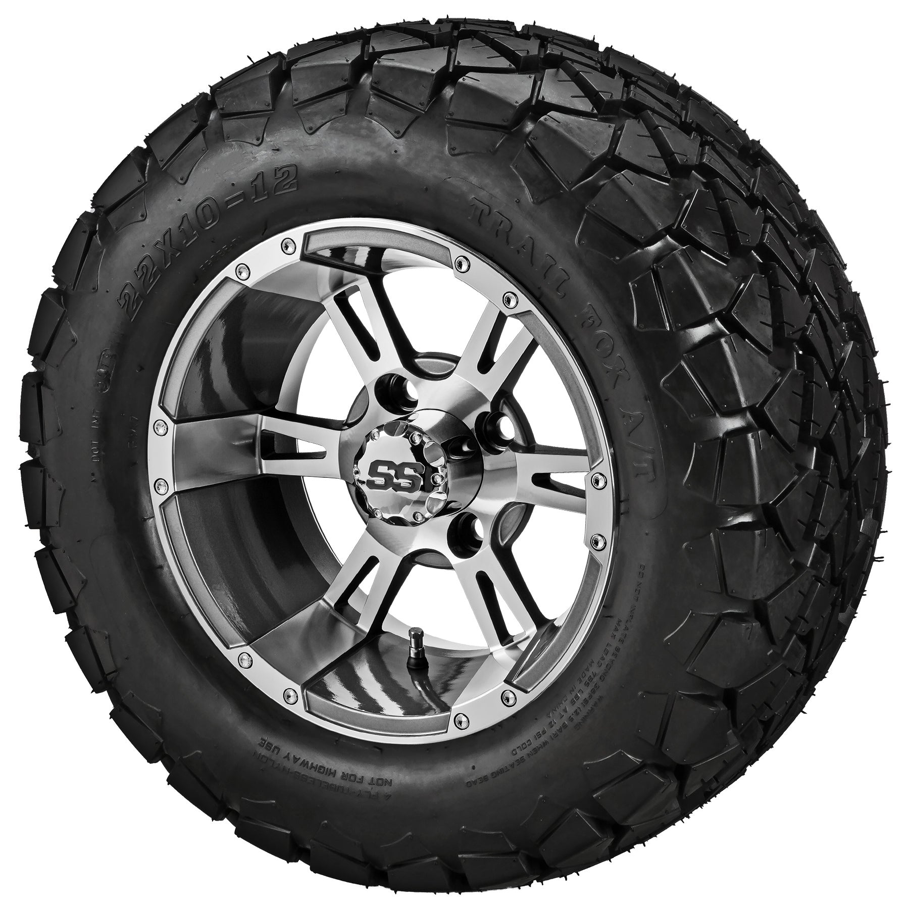 LSI 12' Raptor Gun Metal Gray & Machined Wheel and Lifted Tire Combo