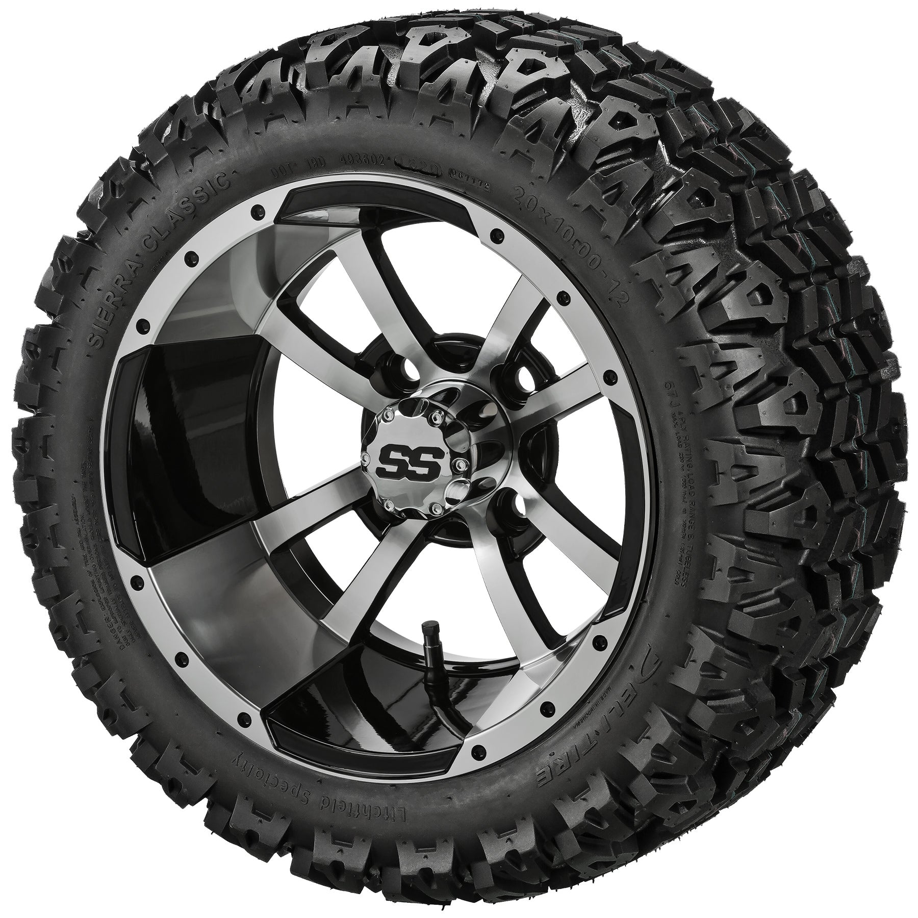 LSI 12' Maltese Cross Black & Machined Wheel and Lifted Tire Combo