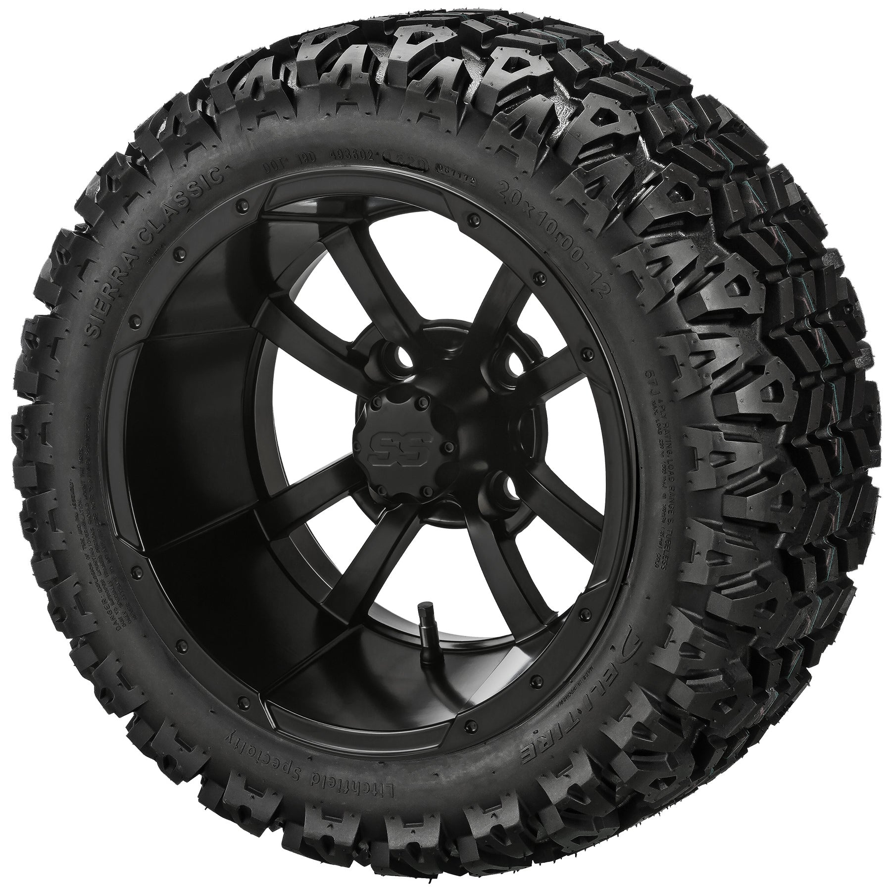 LSI 12' Maltese Cross Matte Black Wheel and Lifted Tire Combo