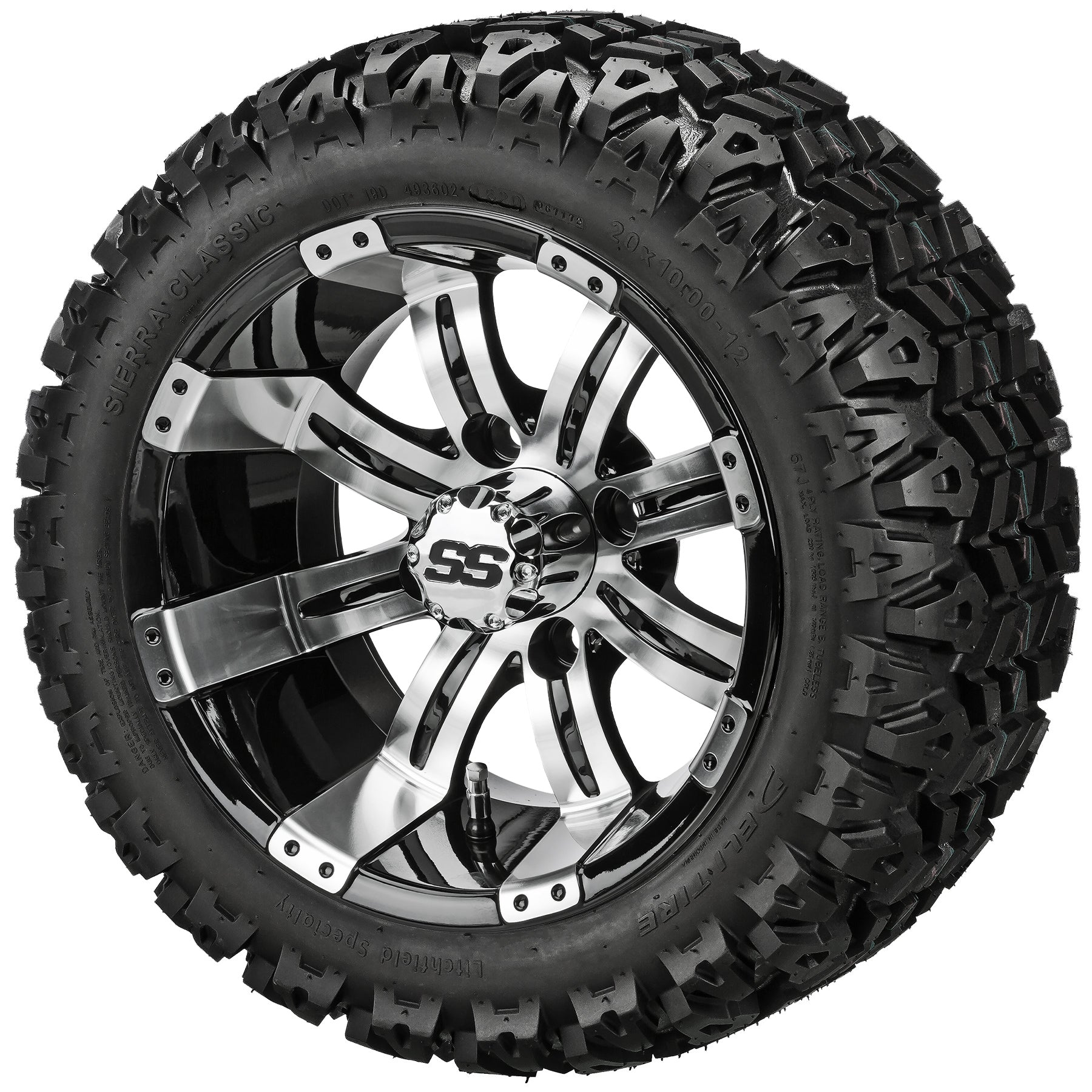 LSI 12' Casino Black & Machined Wheel and Lifted Tire Combo