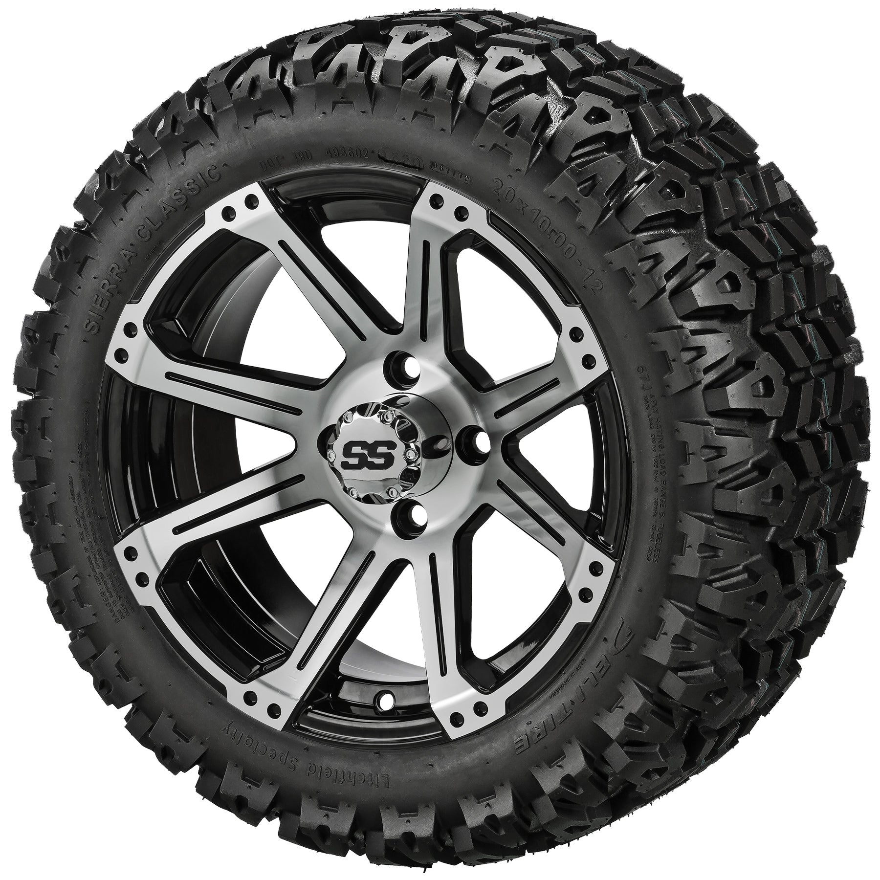 LSI 12' Rampage Black & Machined Wheel and Lifted Tire Combo