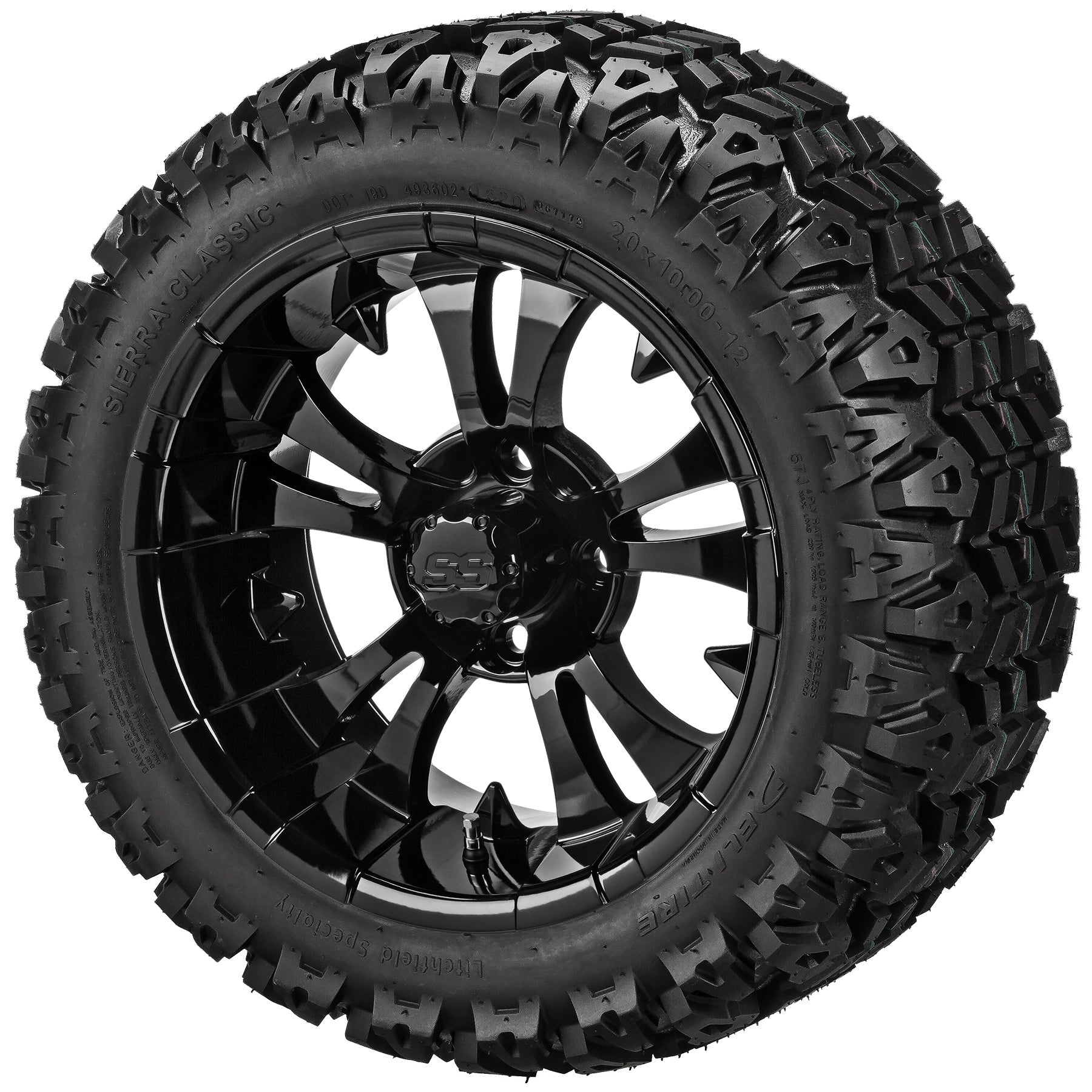 LSI 12' Warlock Gloss Black Wheel and Lifted Tire Combo
