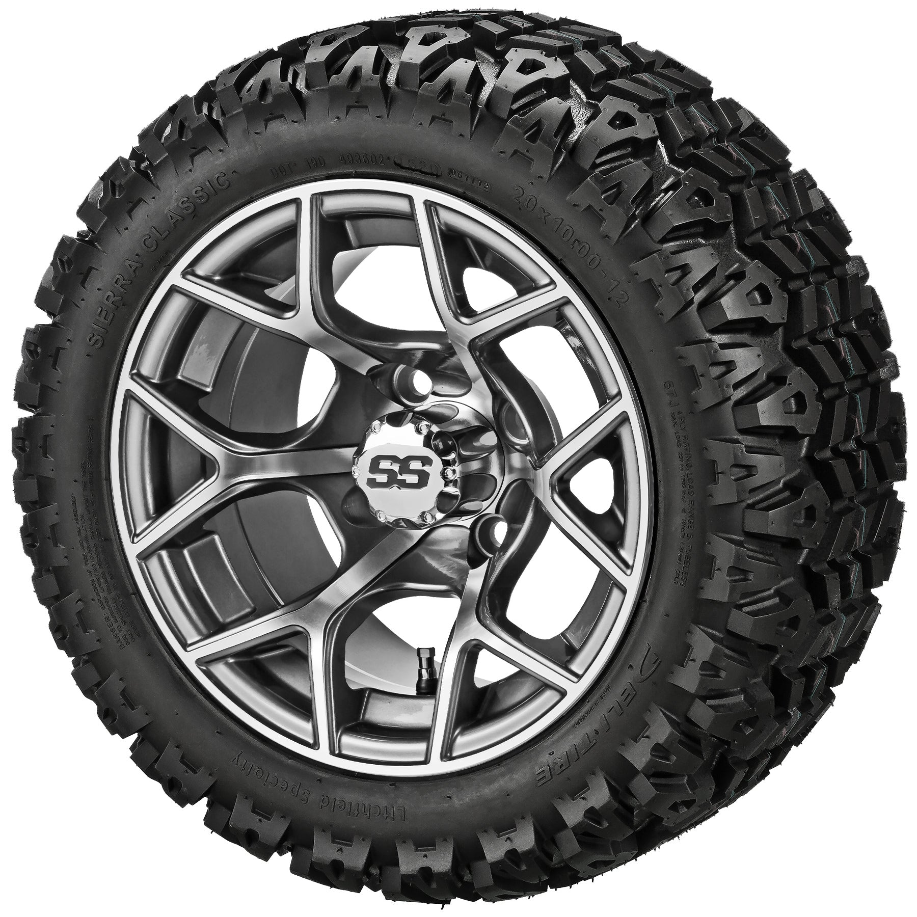 LSI 12' Ninja Gun Metal Gray & Machined Wheel and Lifted Tire Combo