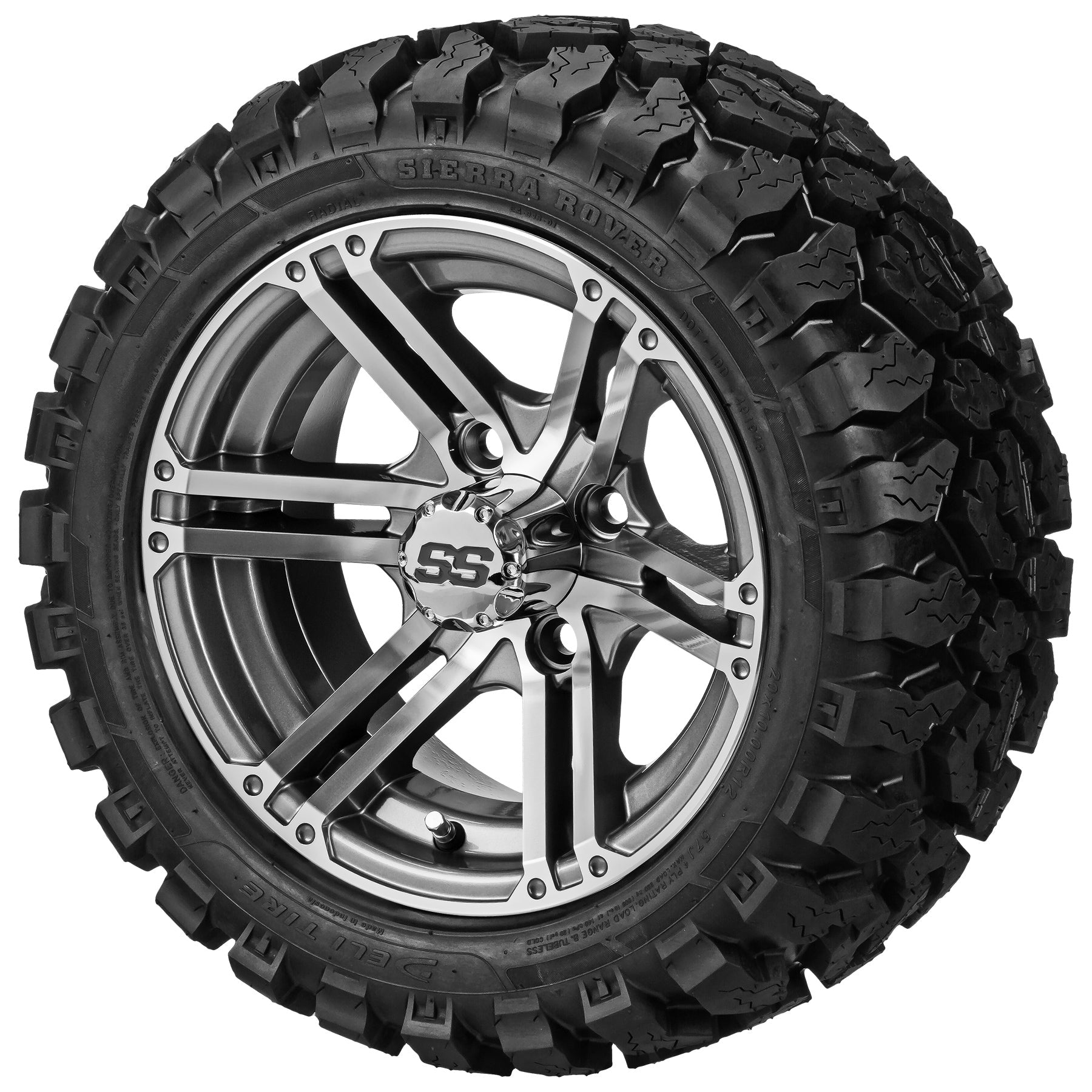 LSI 12' Yukon Gun Metal Gray & Machined Wheel and Lifted Tire Combo (Centered)