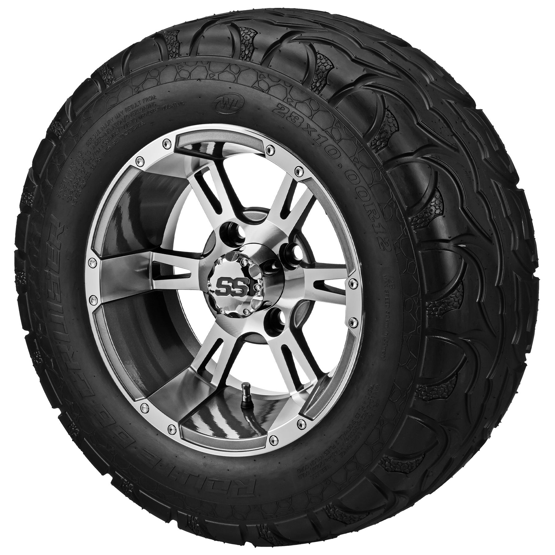 LSI 12' Raptor Gun Metal Gray & Machined Wheel and Lifted Tire Combo