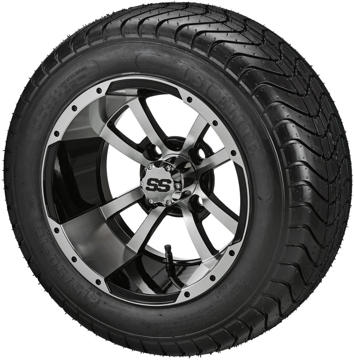 LSI 12' Maltese Cross Black & Machined Wheel and Low Profile Tire Combo